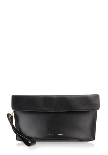 Cline Black Leather Clutch With Wrist Strap in Black | Lyst