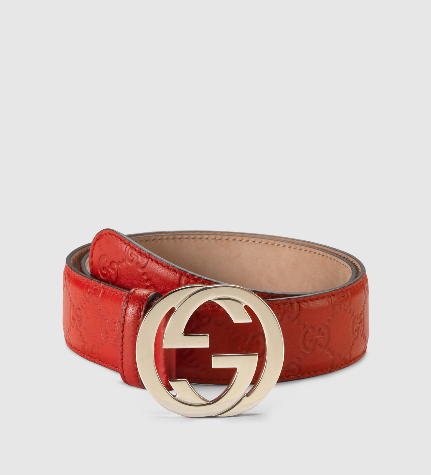 Gucci Ssima Leather Belt With Interlocking G Buckle in Red Lyst