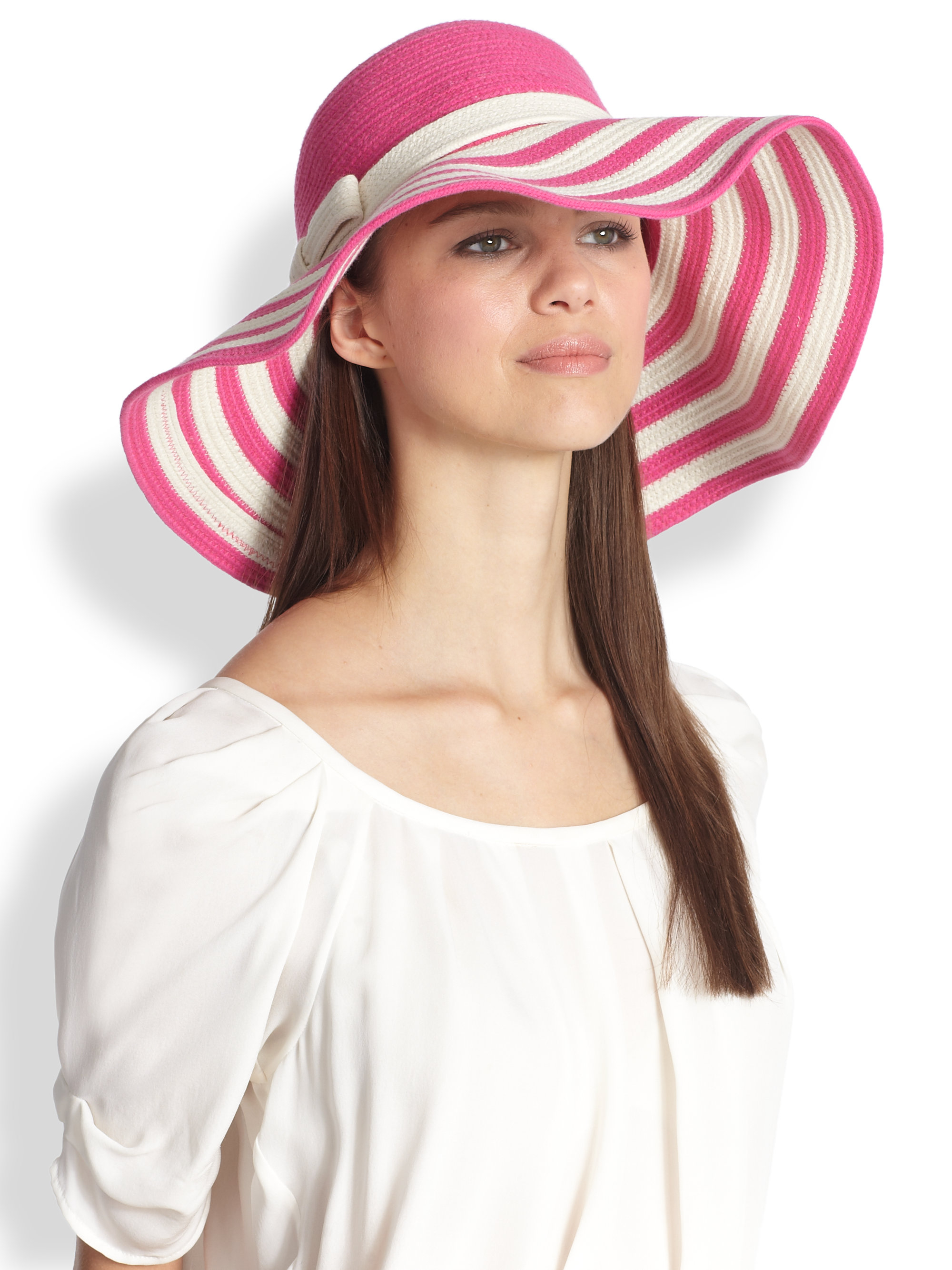 Kate spade new york Stripe Sun Hat in Pink Lyst