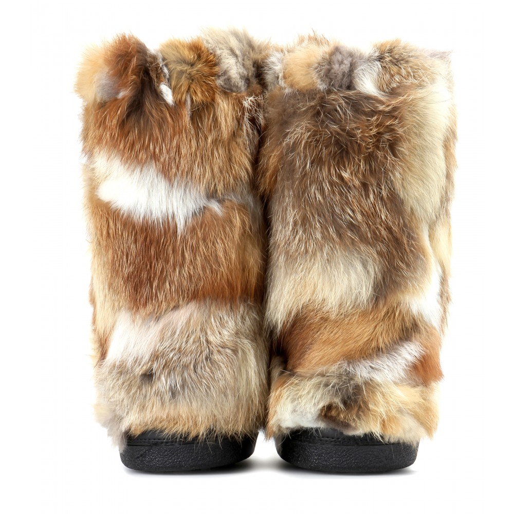 Chloé Fox Fur Boots in Brown - Lyst