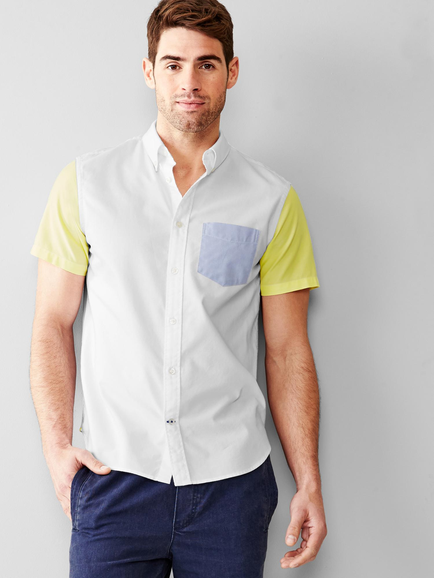 Gap Colorblock Oxford Shirt in Yellow for Men (optic white) Lyst