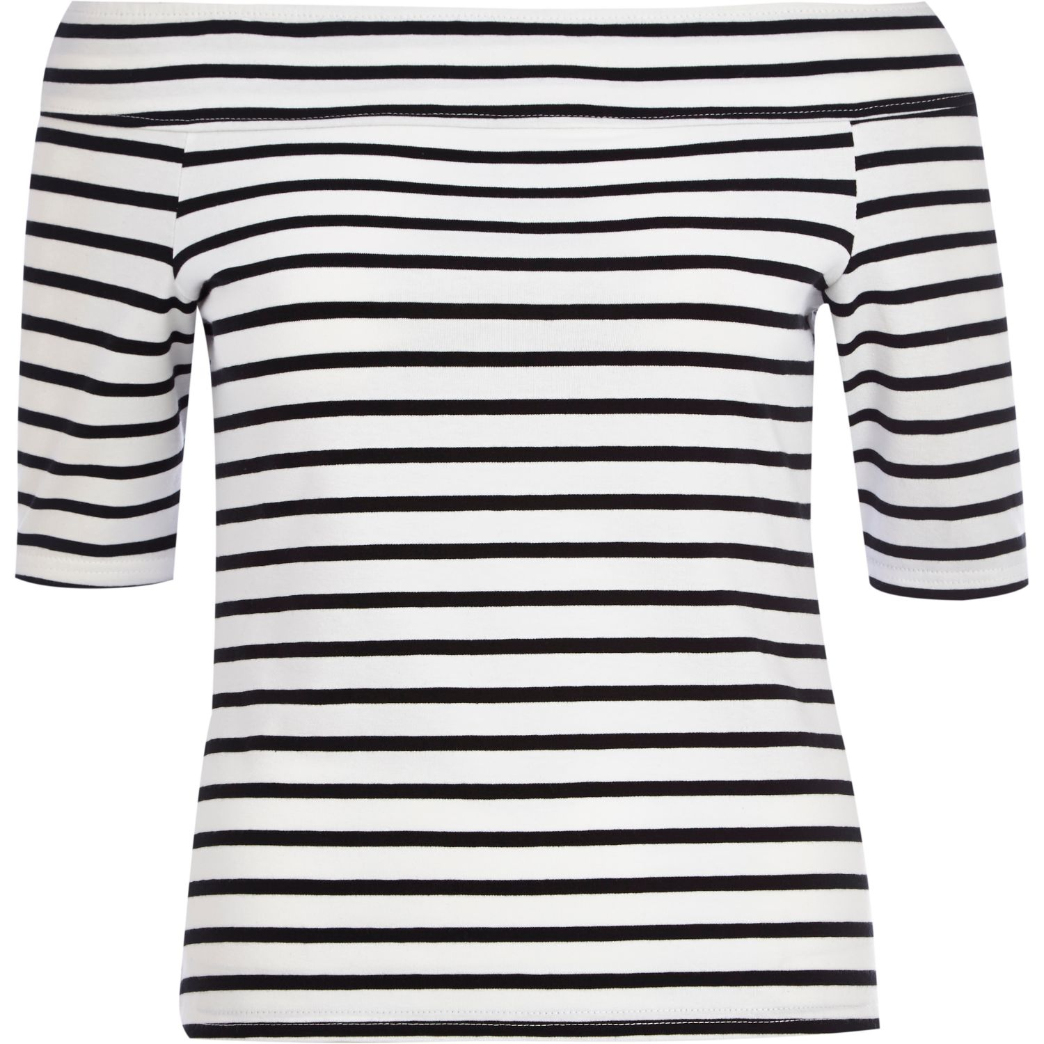 black and white striped bardot top