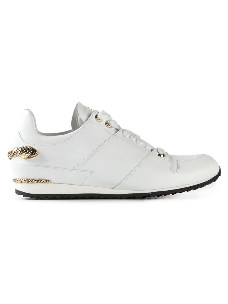 Lyst - Roberto Cavalli Python Heel Detail Sneakers in White