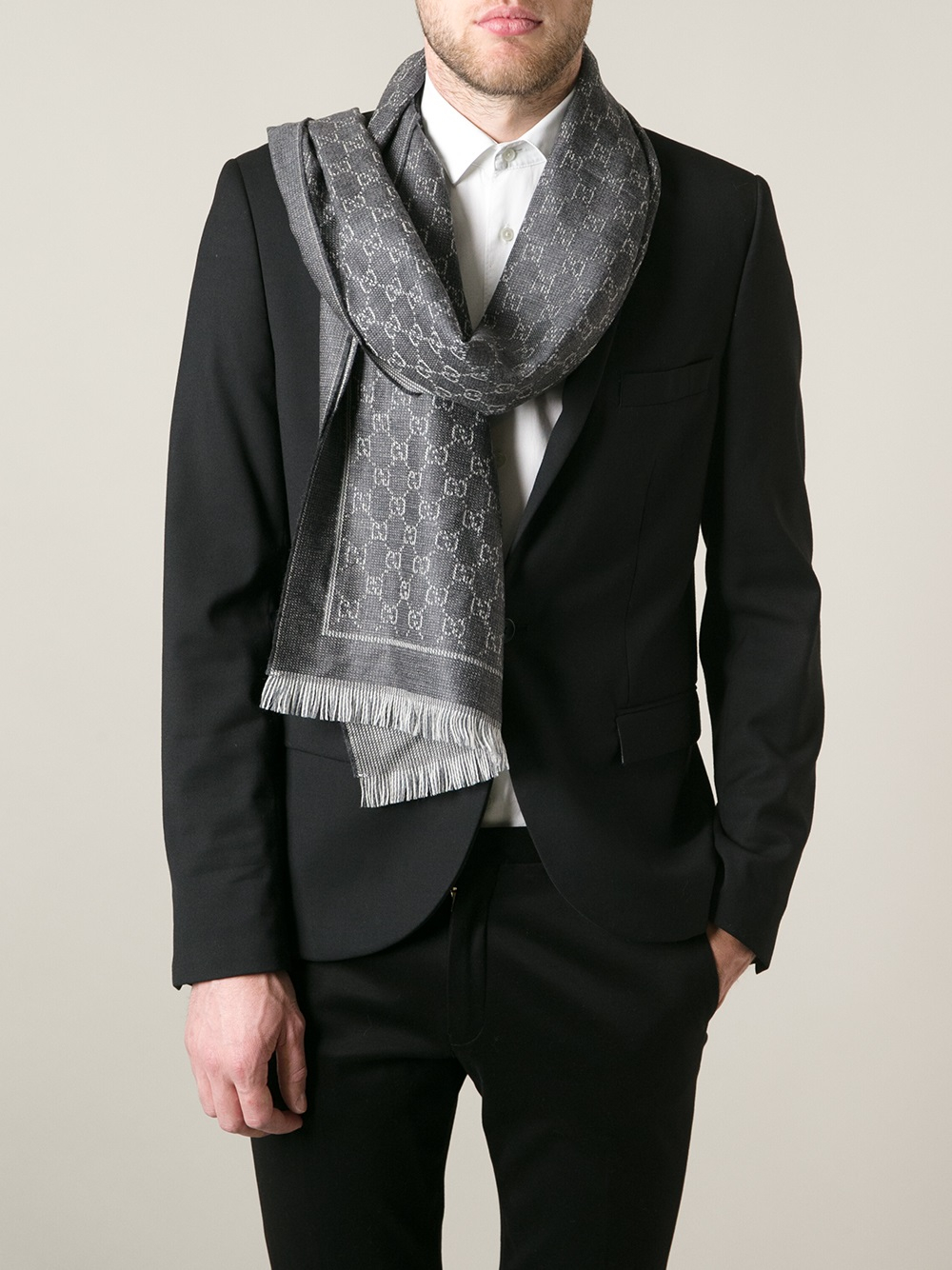 Gucci Wool Monogram Scarf in Dark Grey (Gray) for Men - Lyst