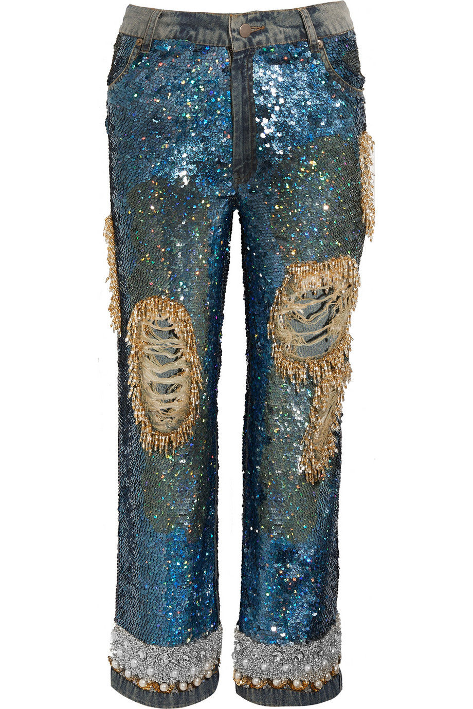 Ashish Sequined Distressed LowRise Boyfriend Jeans in Blue Lyst