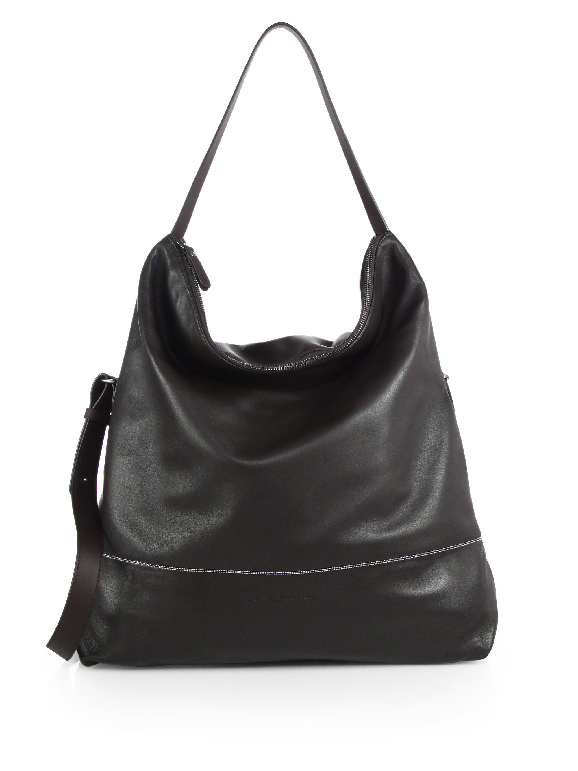 Brunello Cucinelli Leather Hobo Crossbody Bag in Espresso (Black) - Lyst