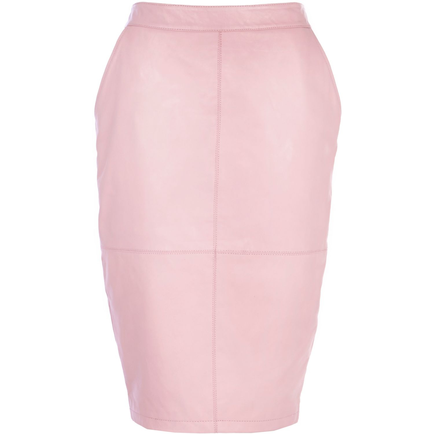 River Island Light Pink Leather Pencil Skirt | Lyst UK
