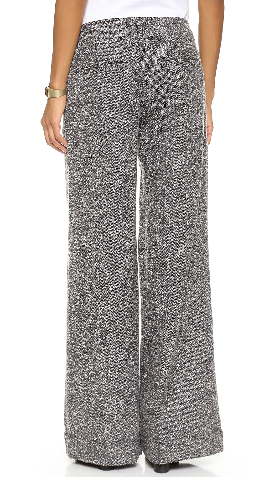 Lyst Free People Tweed Wide Leg Trousers Black Combo in Black