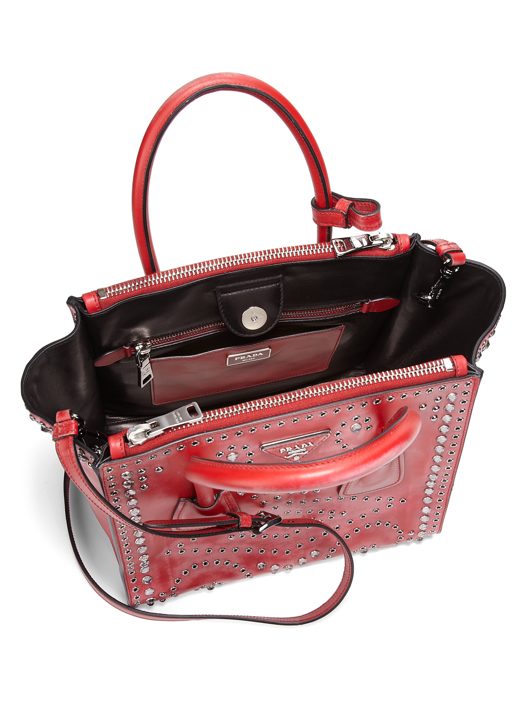 Prada Vitello Vintage Embellished Tote in Blue (AZZURRO-BLUE) | Lyst