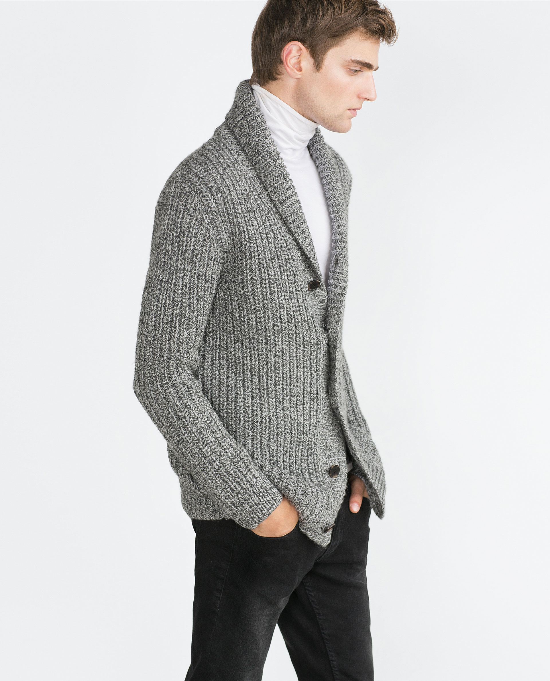 Zara Chunky Twist-knit Cardigan in Gray for Men (Grey) | Lyst
