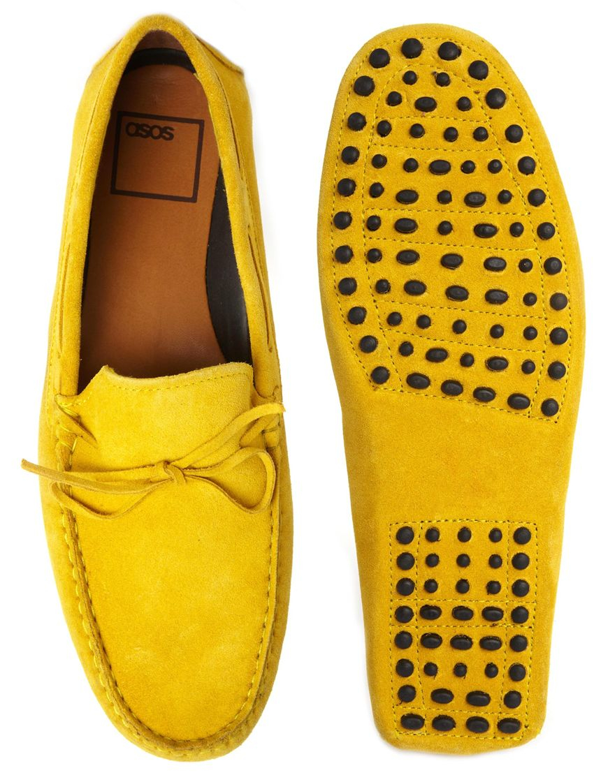 yellow driving moccasins