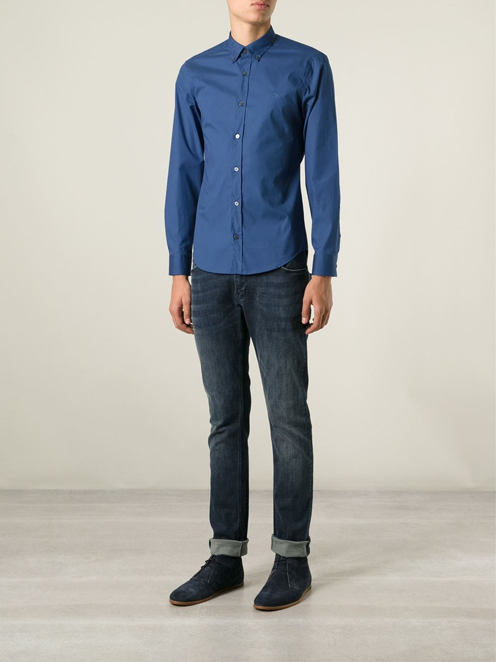 blue burberry button up shirt