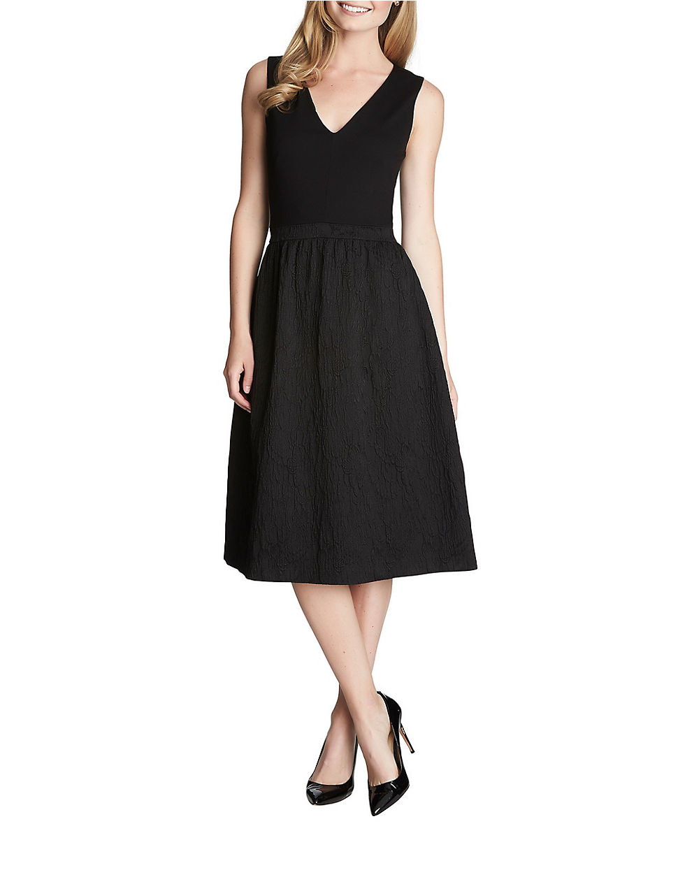 Cynthia steffe Lauren Fit-and-flare Jacquard Midi Dress in Black | Lyst