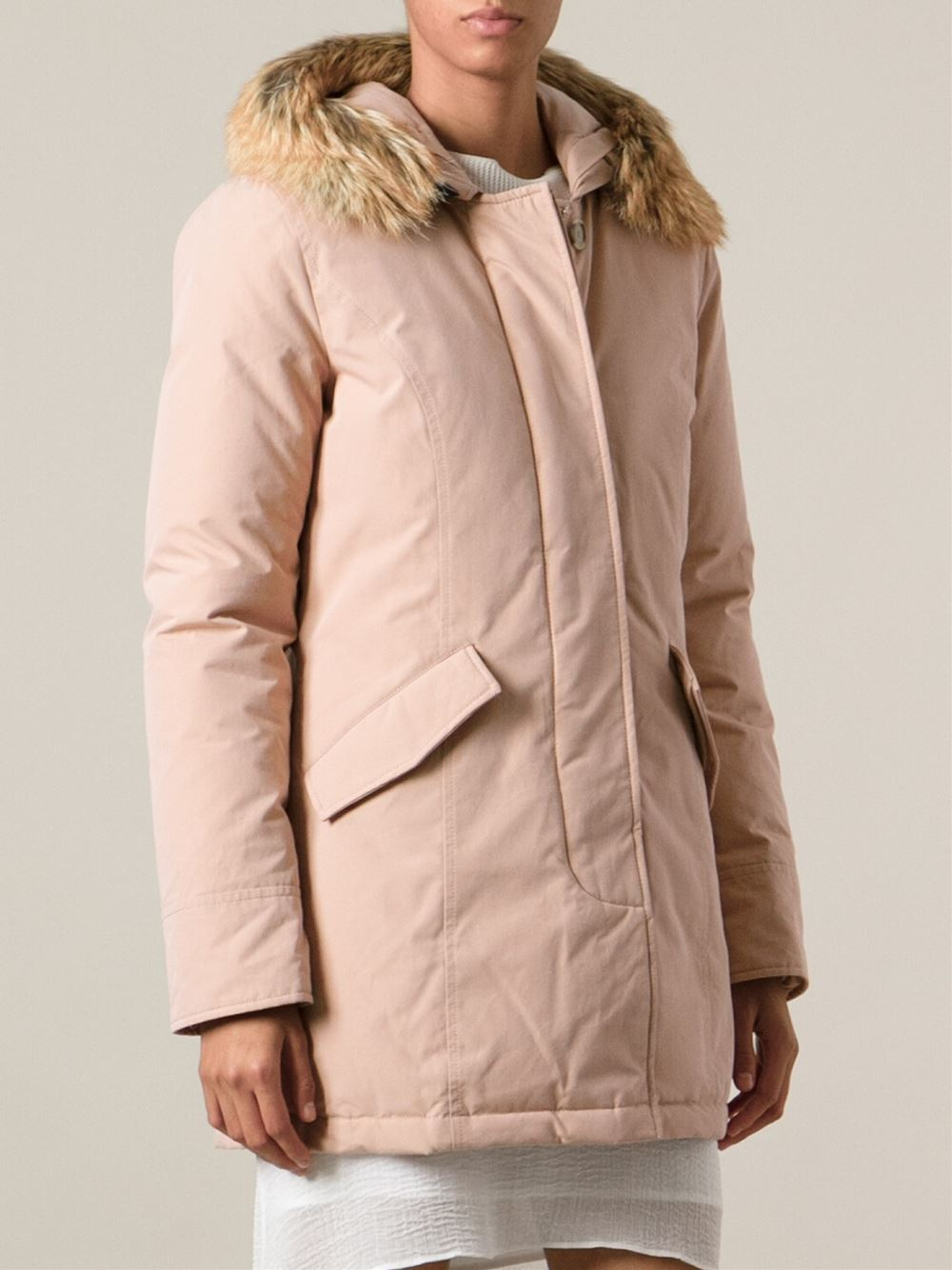Woolrich Fur Hood Padded Coat in Pink Lyst
