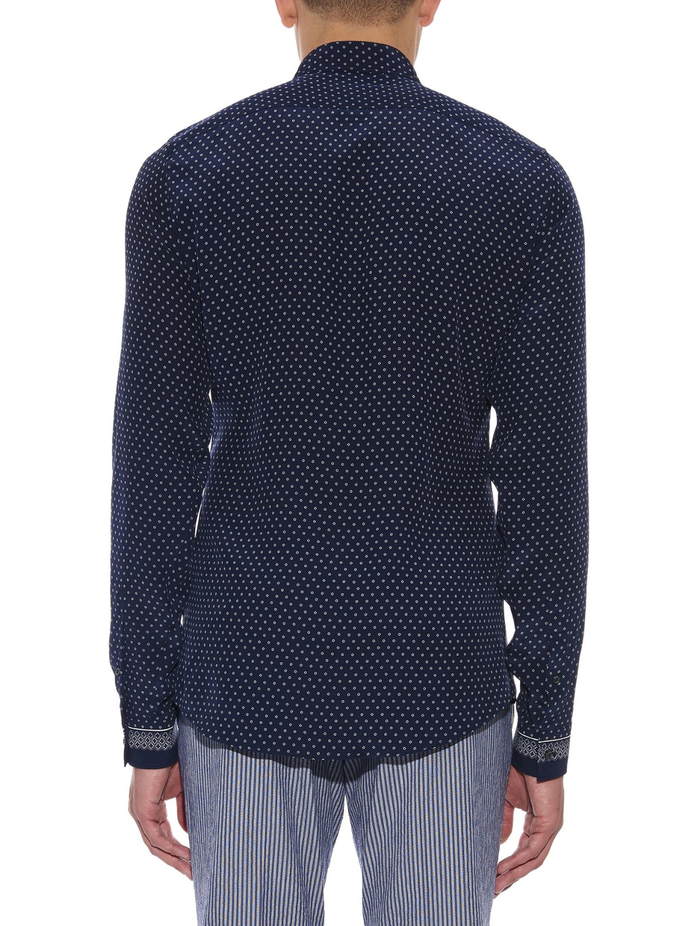 Gucci Printed LongSleeved Silk Shirt in Navy White (Blue) for Men Lyst