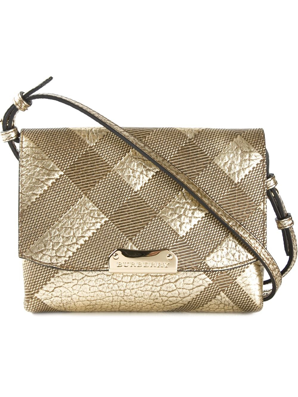 Burberry Embossed-Check Leather Cross-Body Bag in Metallic | Lyst