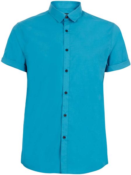 Topman Aqua Short Sleeve Smart Shirt in Blue for Men | Lyst