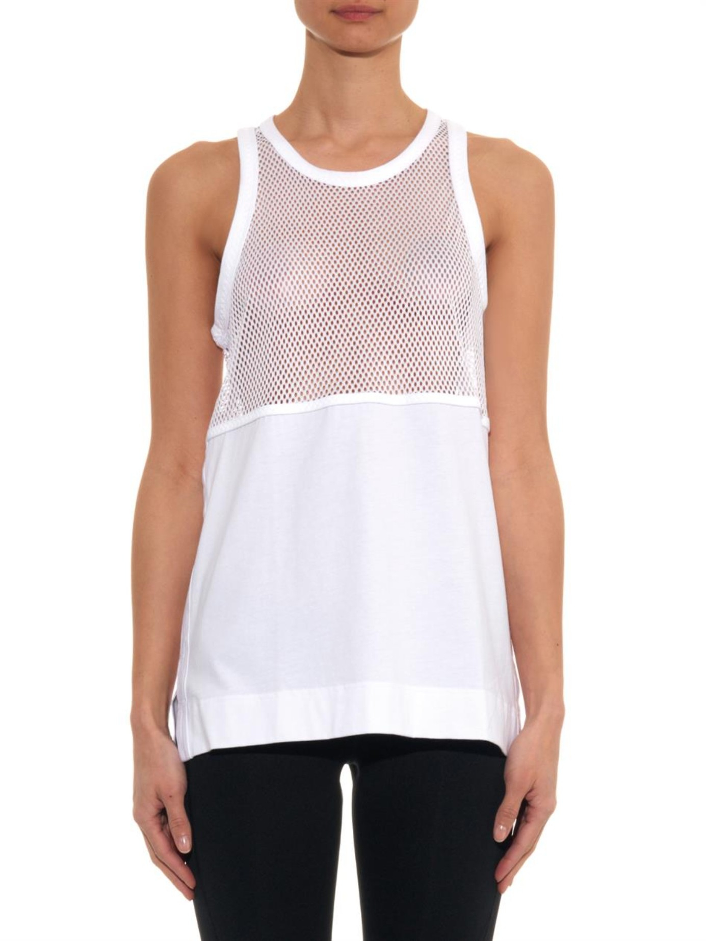 adidas By Stella McCartney Mesh-Panel Jersey Tank Top in White - Lyst