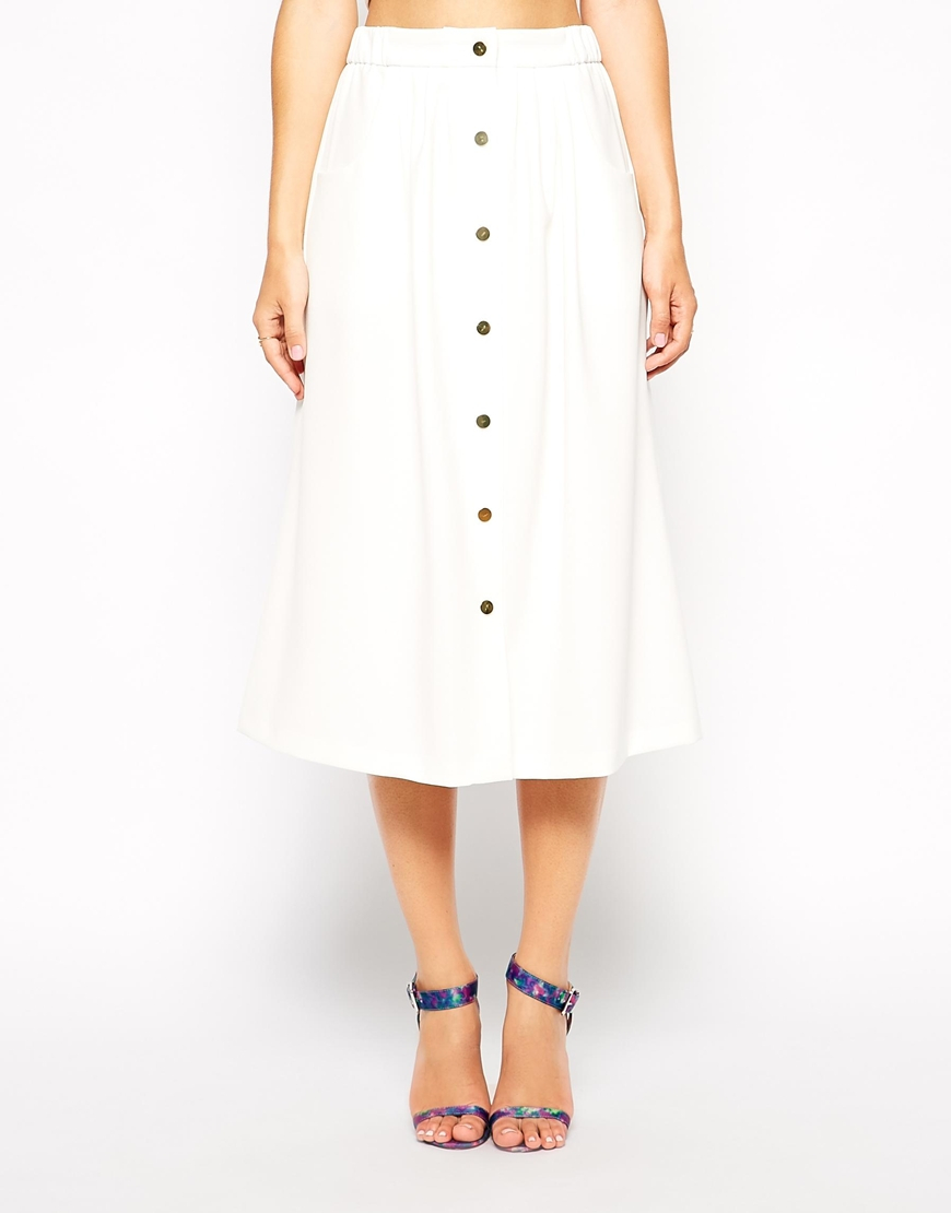 white button down midi skirt