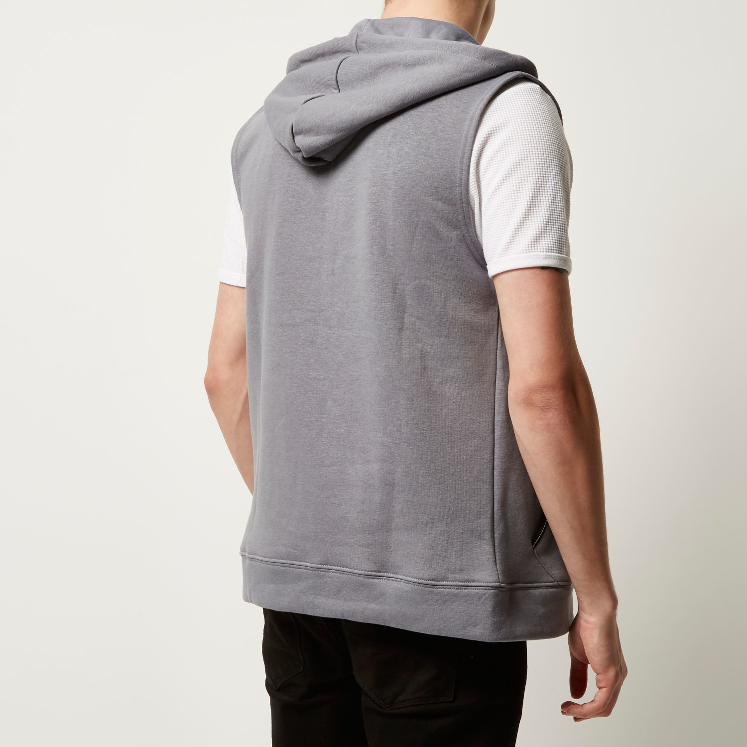 River Island Cotton Grey Zip-up Sleeveless Hoodie in Gray for Men - Lyst