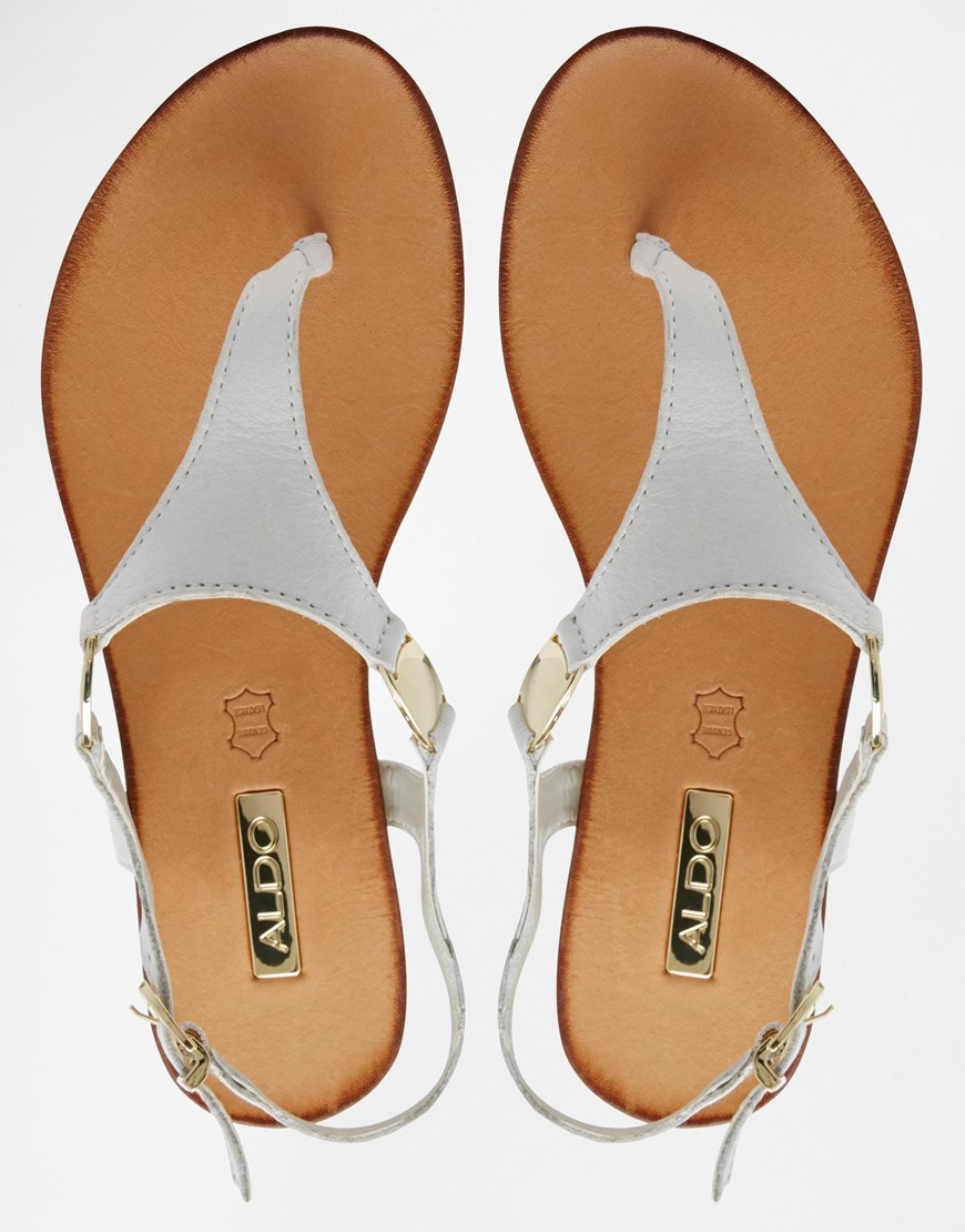 ALDO Bellia White Leather Thong Flat Sandals | Lyst