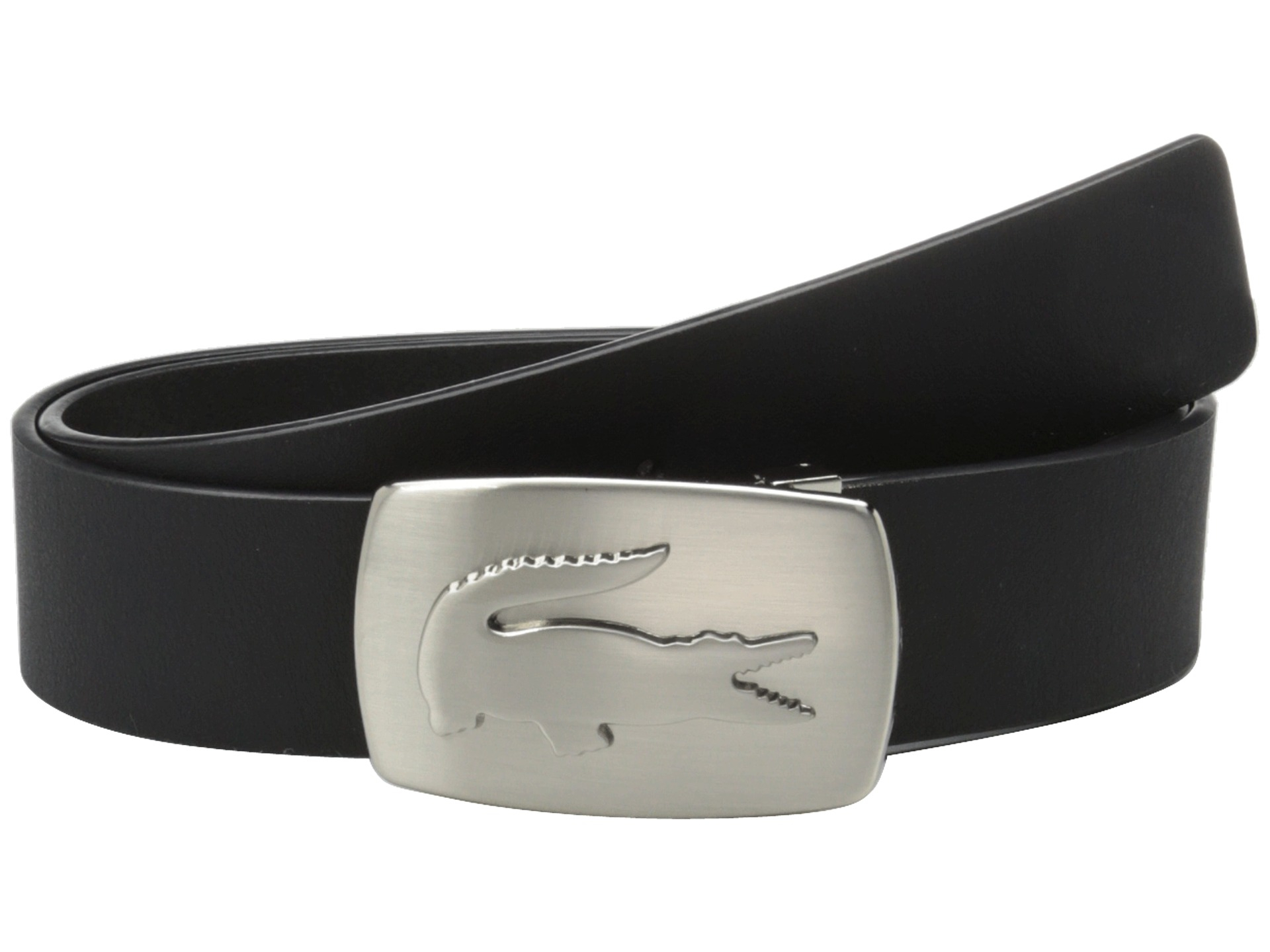 Lacoste Spw Leather Belt Metal Croc Buckle Plate in Black for Men - Lyst