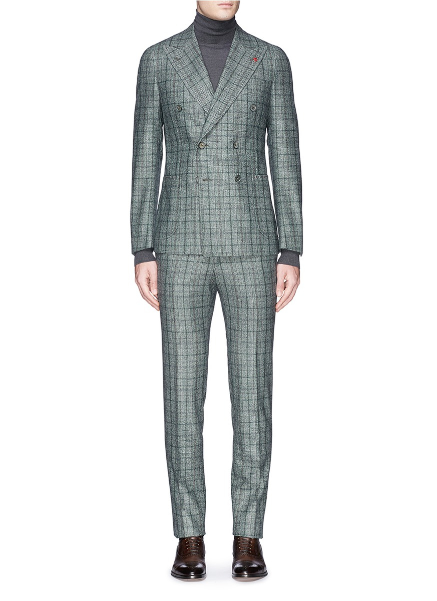 Isaia 'cortina' Check Plaid Double-breasted Wool Suit in Green for Men ...