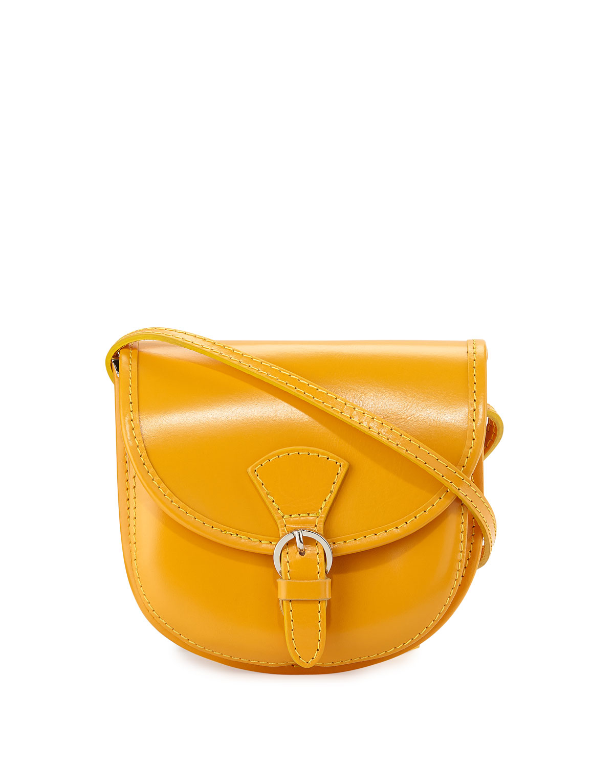 Neiman Marcus Buckle Leather Saddle Bag in Yellow - Lyst