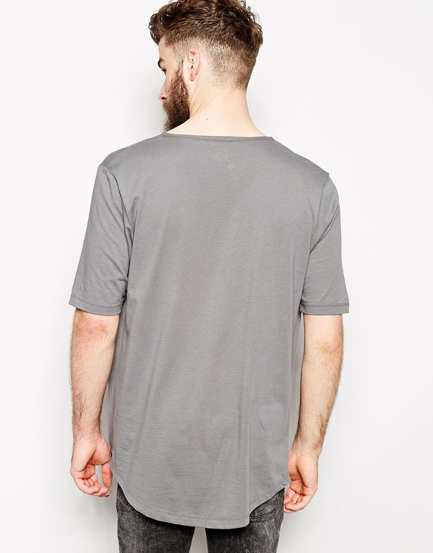 Lyst - Asos T-Shirt With Draped Cowl Neck in Gray for Men