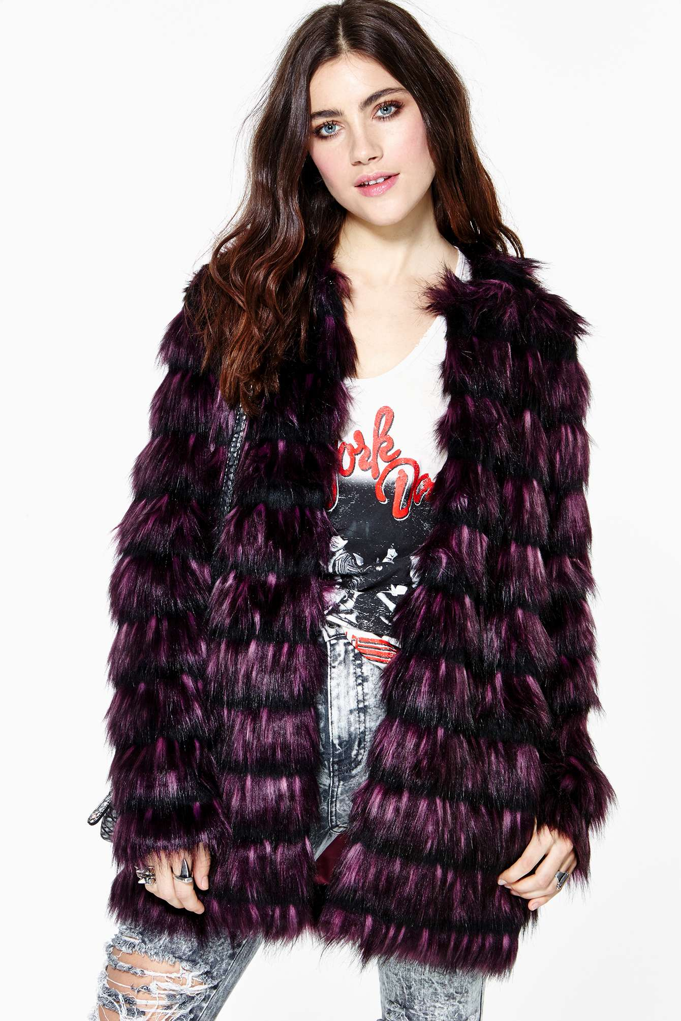 Lyst Nasty Gal Mystical Faux Fur Coat in Purple