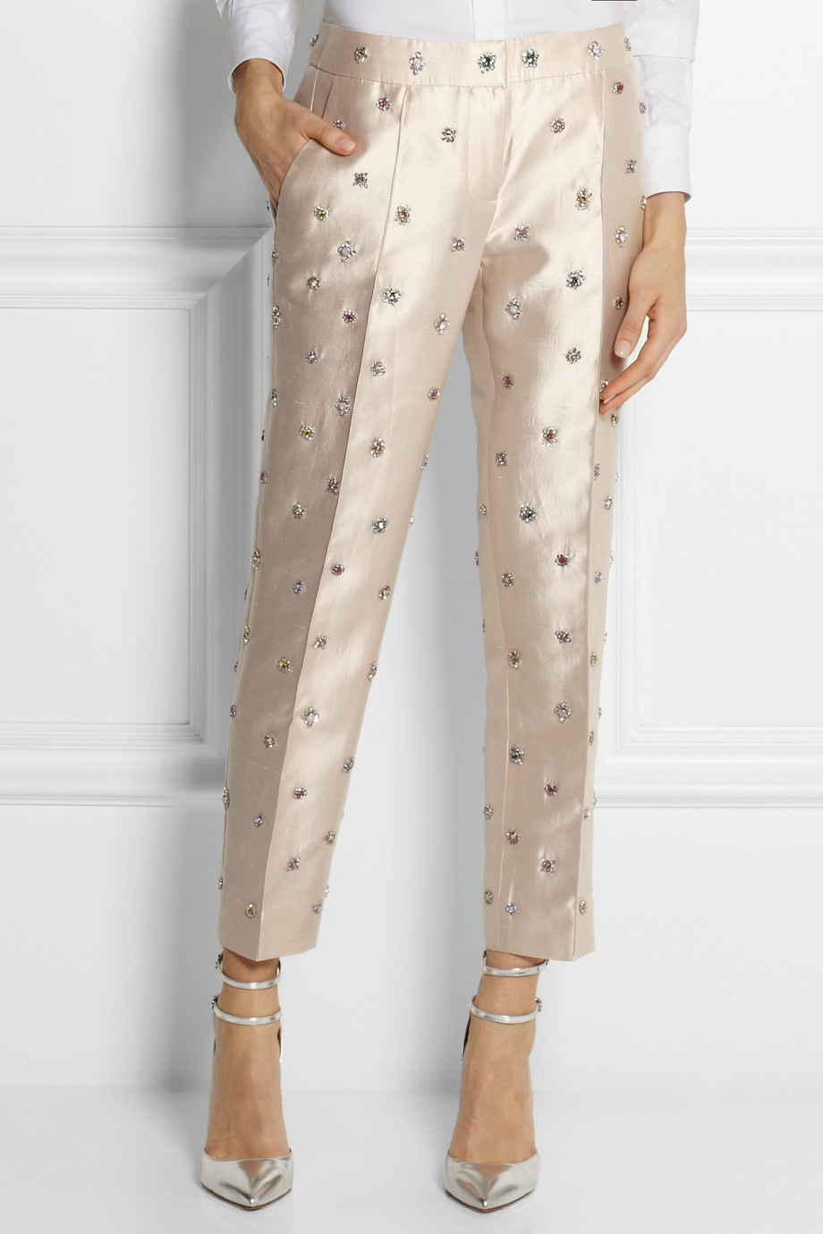 J.crew Collection Embellished Shantung StraightLeg Pants in White Lyst