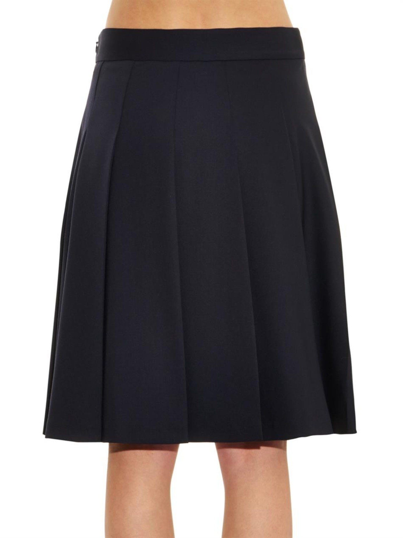 mid length pleated skirts navy