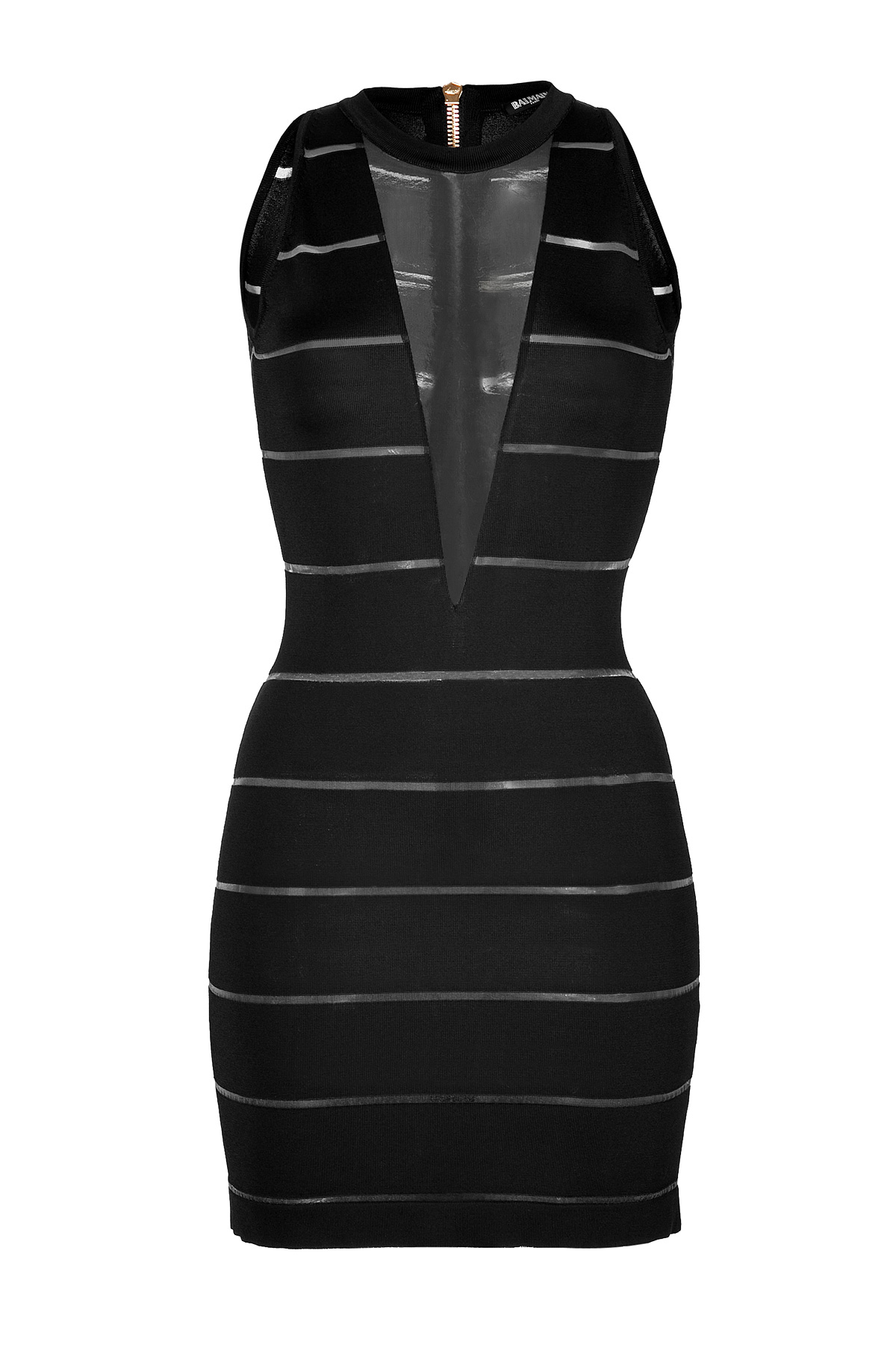 Lyst - Balmain Sheer Panel Sheath Dress in Black