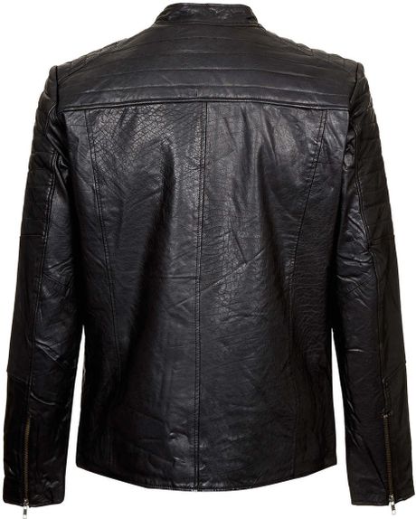 Topman Selected Homme Leather Jacket in Black for Men | Lyst