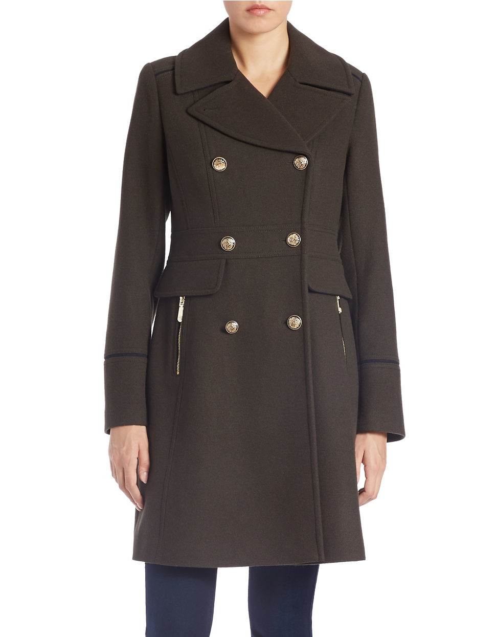 Lyst - Vince Camuto Double-breasted Military Walker Coat in Green