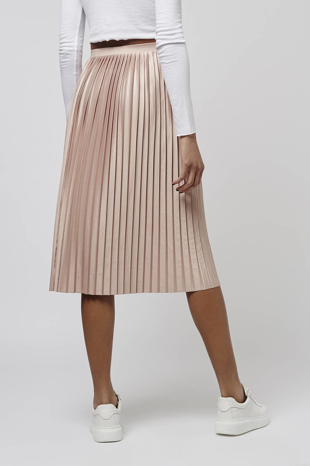 Topshop Jersey Pleated Midi Skirt in Pink (DUSTY PINK) | Lyst