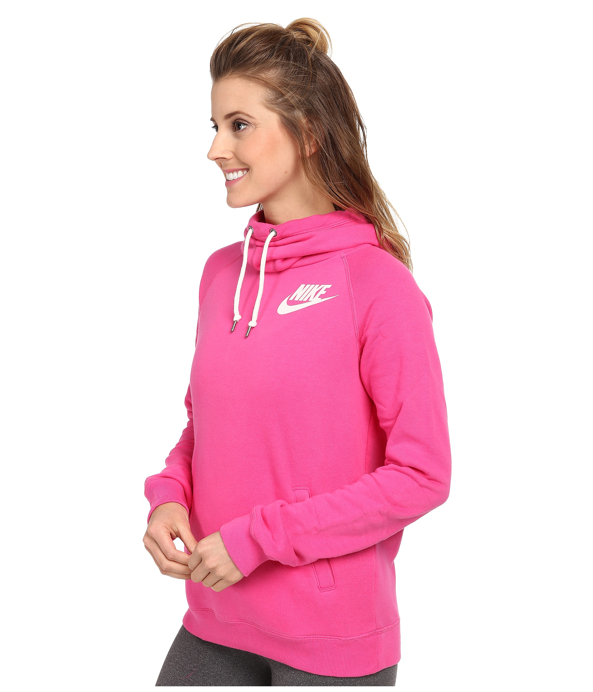 pink nike funnel neck hoodie