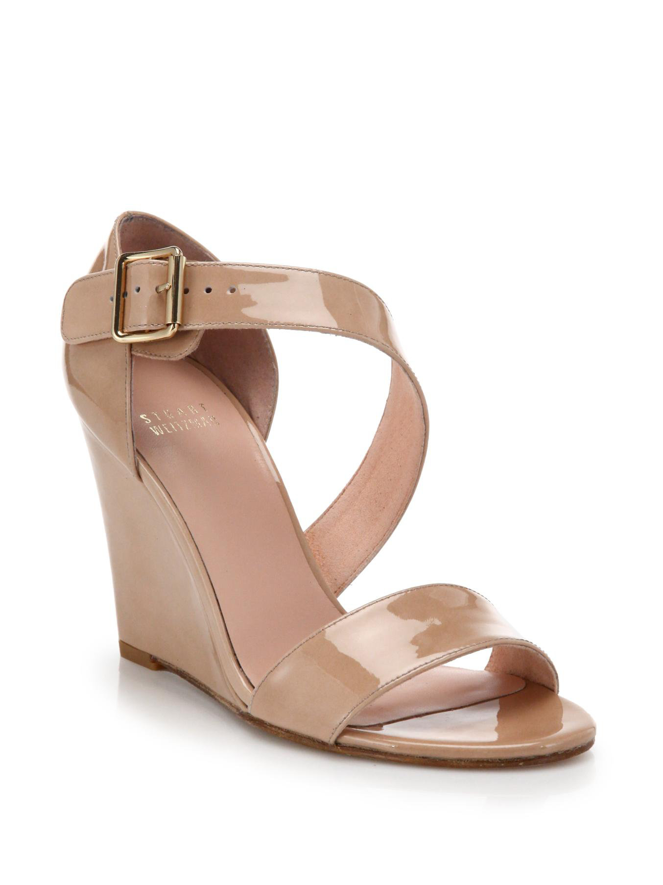 Stuart Weitzman Lineone Patent Leather Wedge Sandals in Nude (Natural) -  Lyst