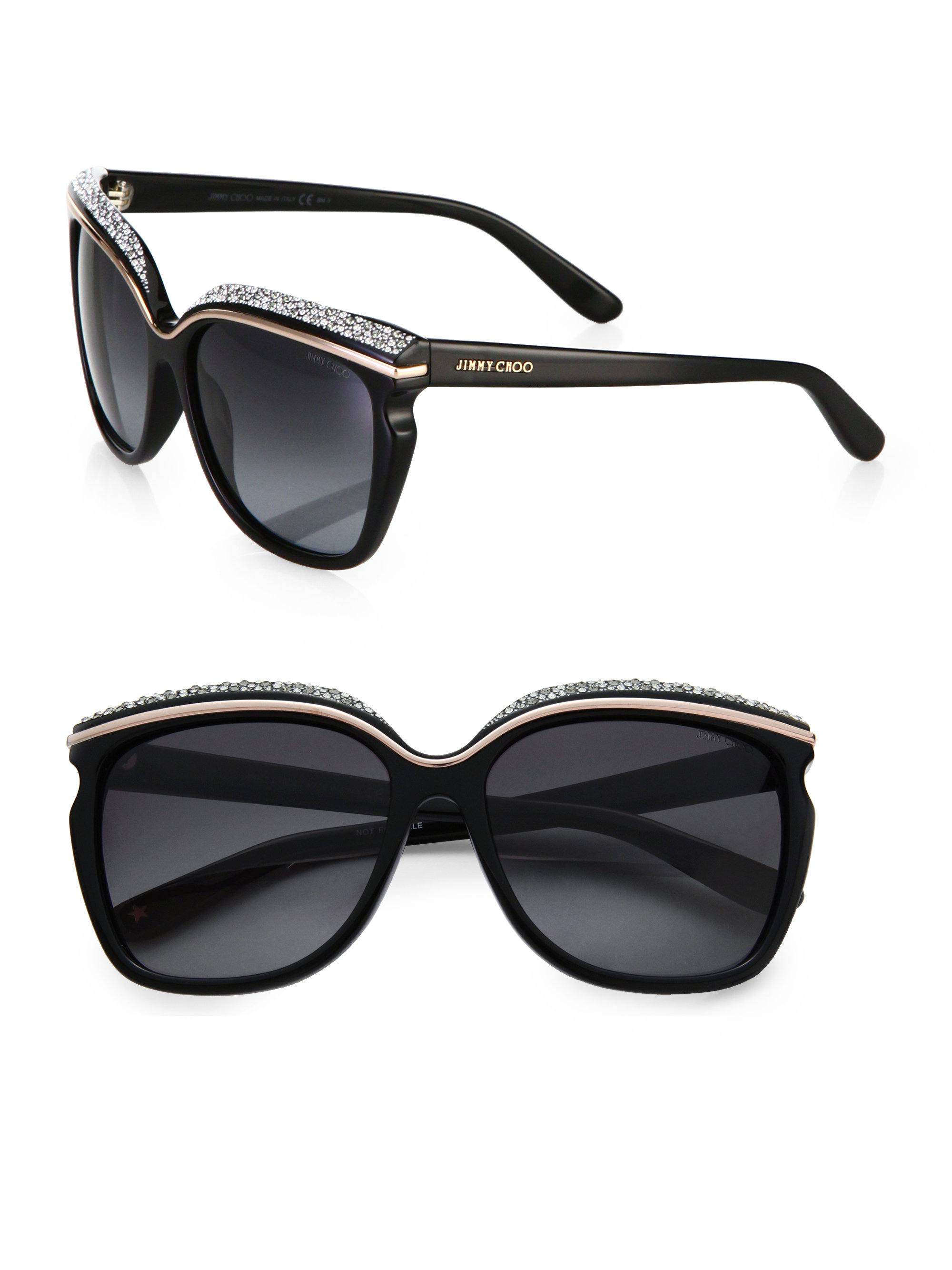 Lyst Jimmy Choo Oversized Crystal Embellished Sunglasses In Black