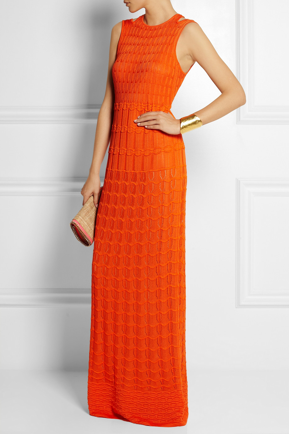 M missoni Crochet-Knit Cotton-Blend Maxi Dress in Orange | Lyst