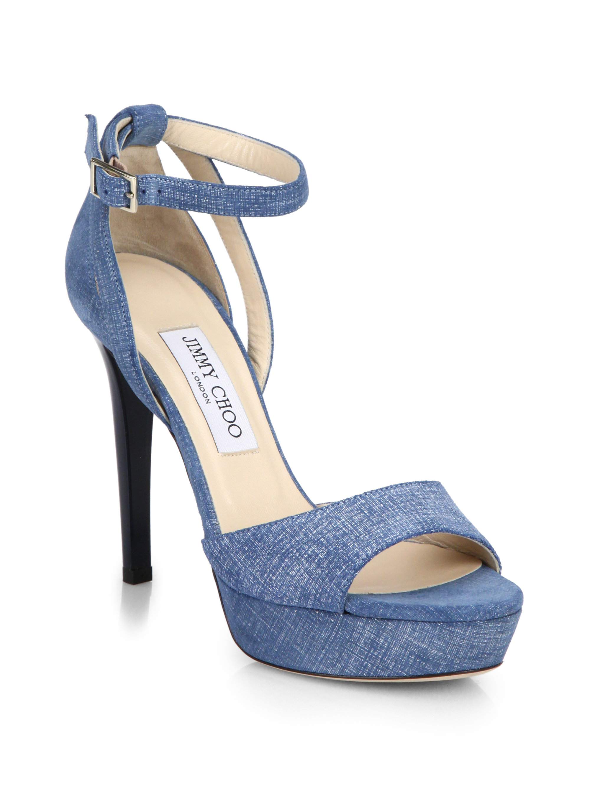 Jimmy choo Kayden Denim Platform Sandals in Blue | Lyst