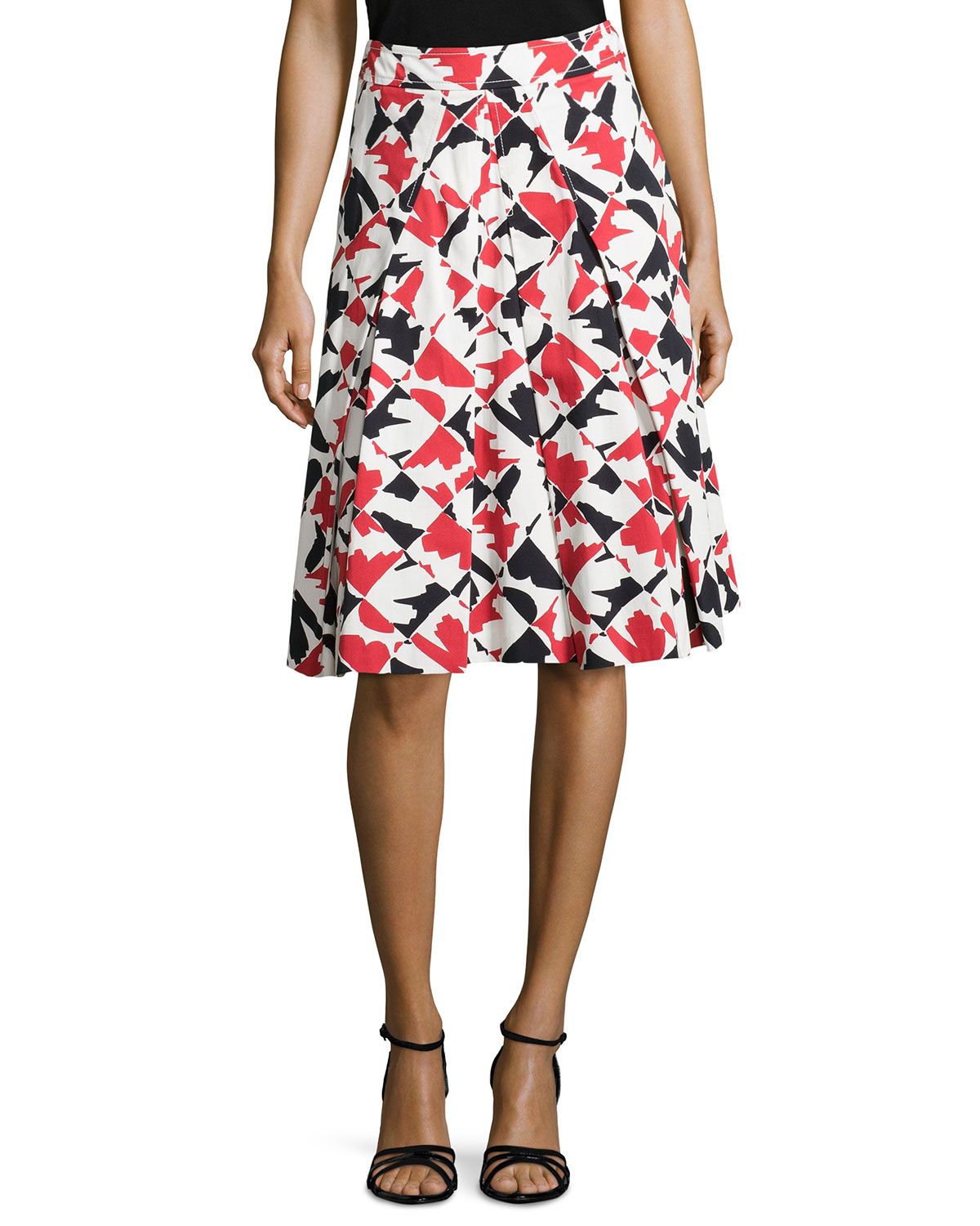 Carolina herrera Diamond-Print A-Line Skirt in Red | Lyst