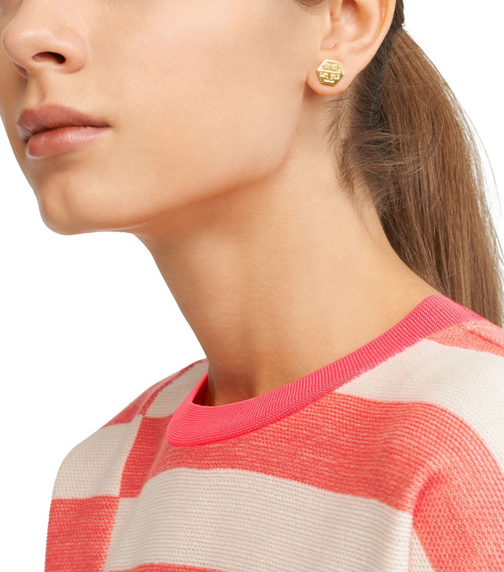 Tory Burch Hexagon Logo Stud Earring in Gold (Metallic) | Lyst
