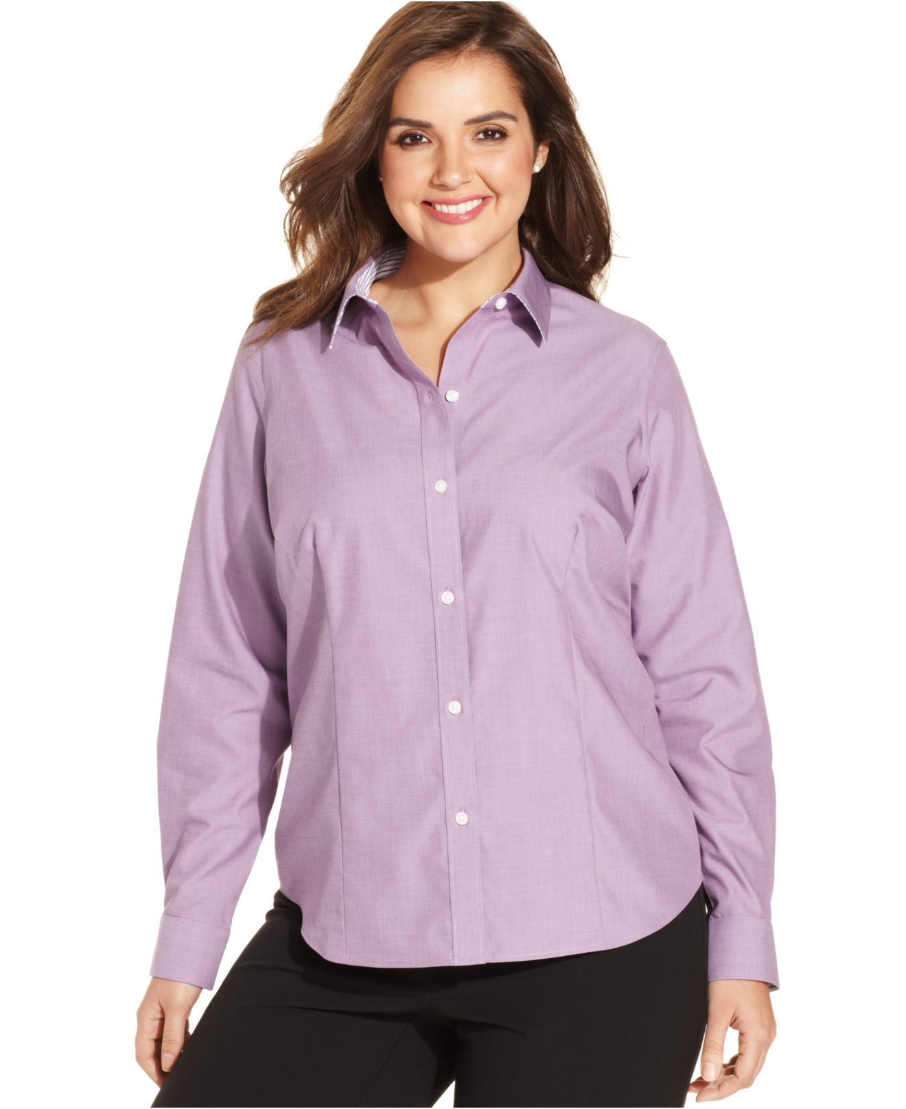Lyst - Jones New York Signature Plus Size Easy-Care Long Sleeve Shirt ...