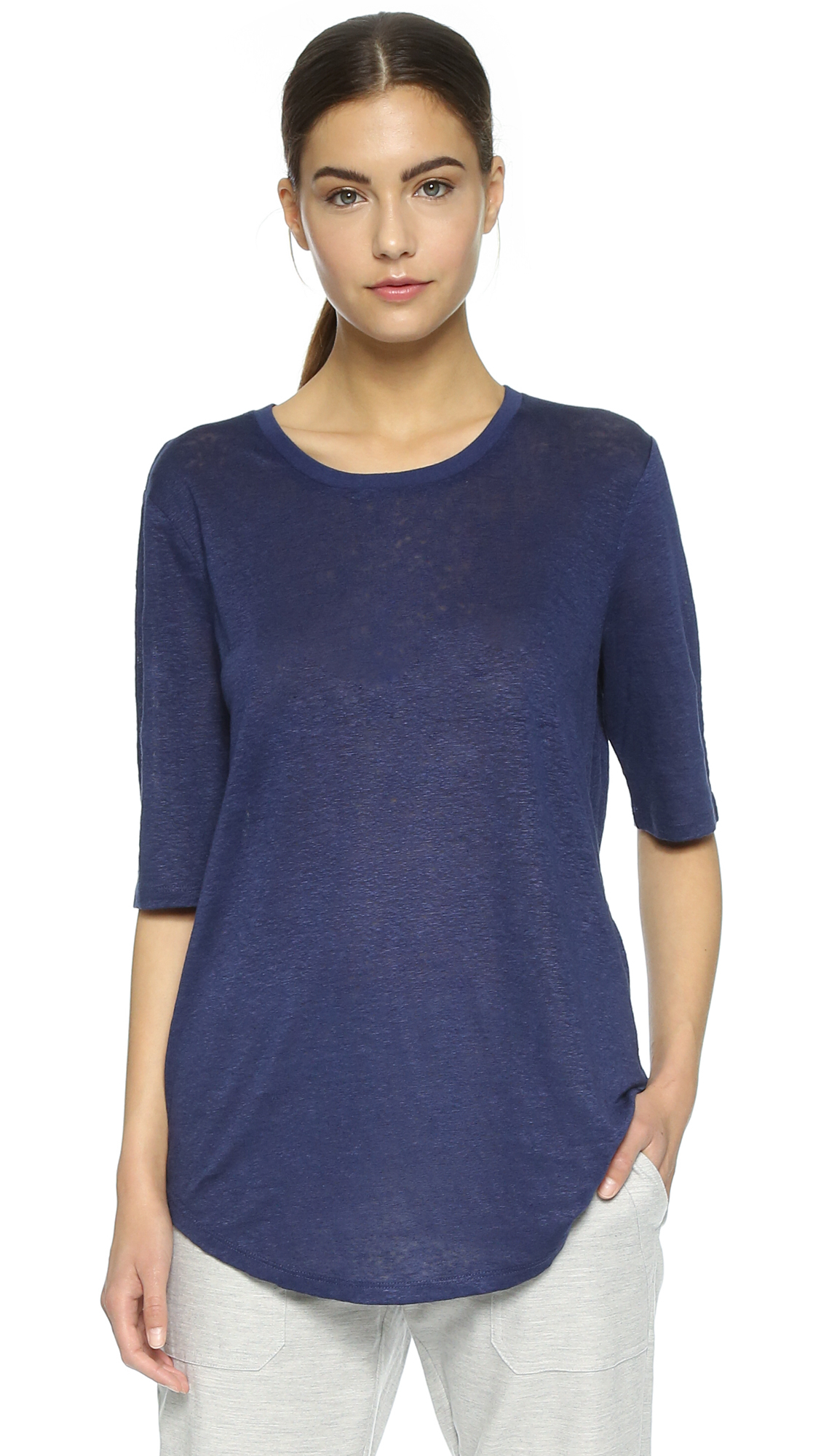 Vince Elbow Sleeve Tee Optic White in Blue (Blue Marine) Lyst
