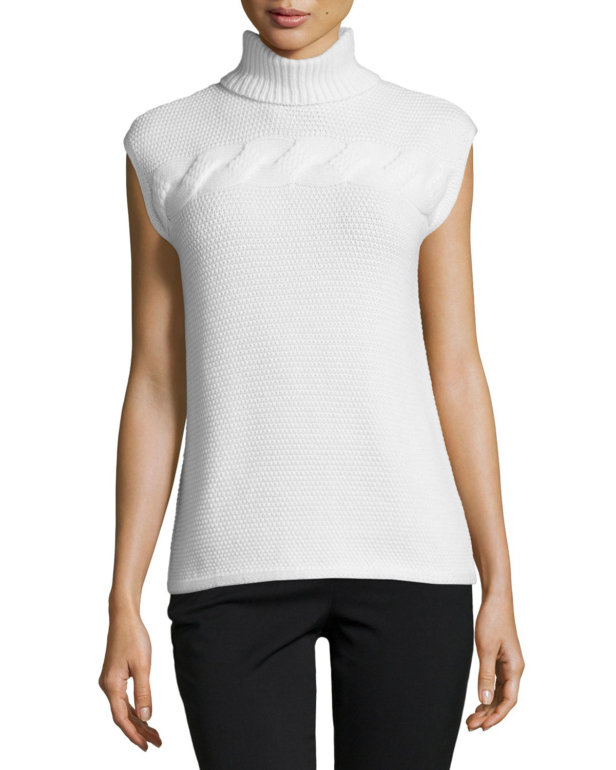 Lafayette 148 New York Capsleeve Turtleneck Cashmere Sweater in White