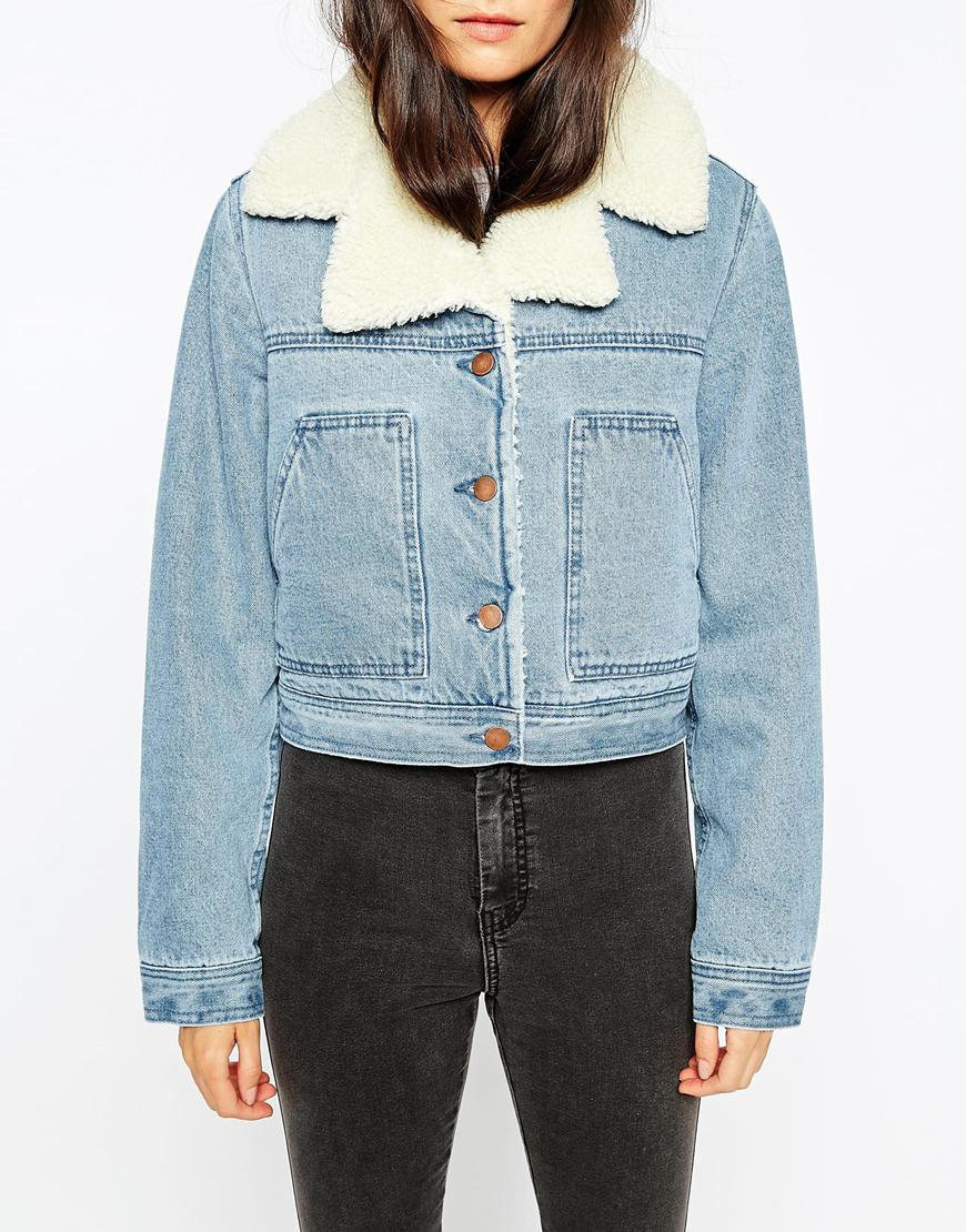 cropped denim jacket with fur