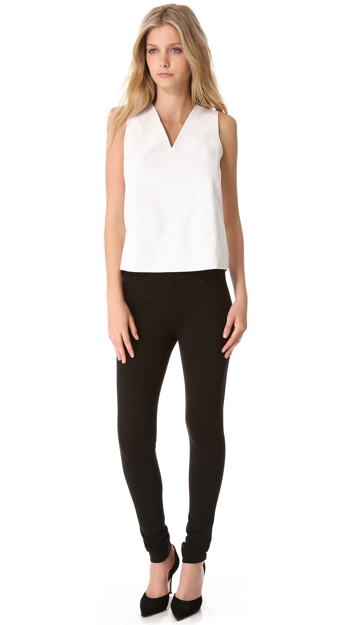 Vince Leather Silk Shell Top in White Lyst