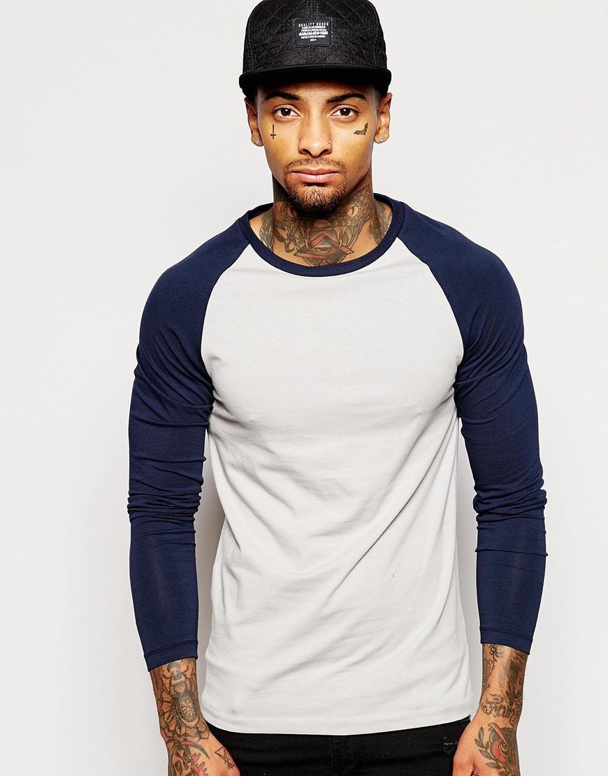 Asos Extreme Muscle Fit Long Sleeve T-shirt With Contrast Raglan ...