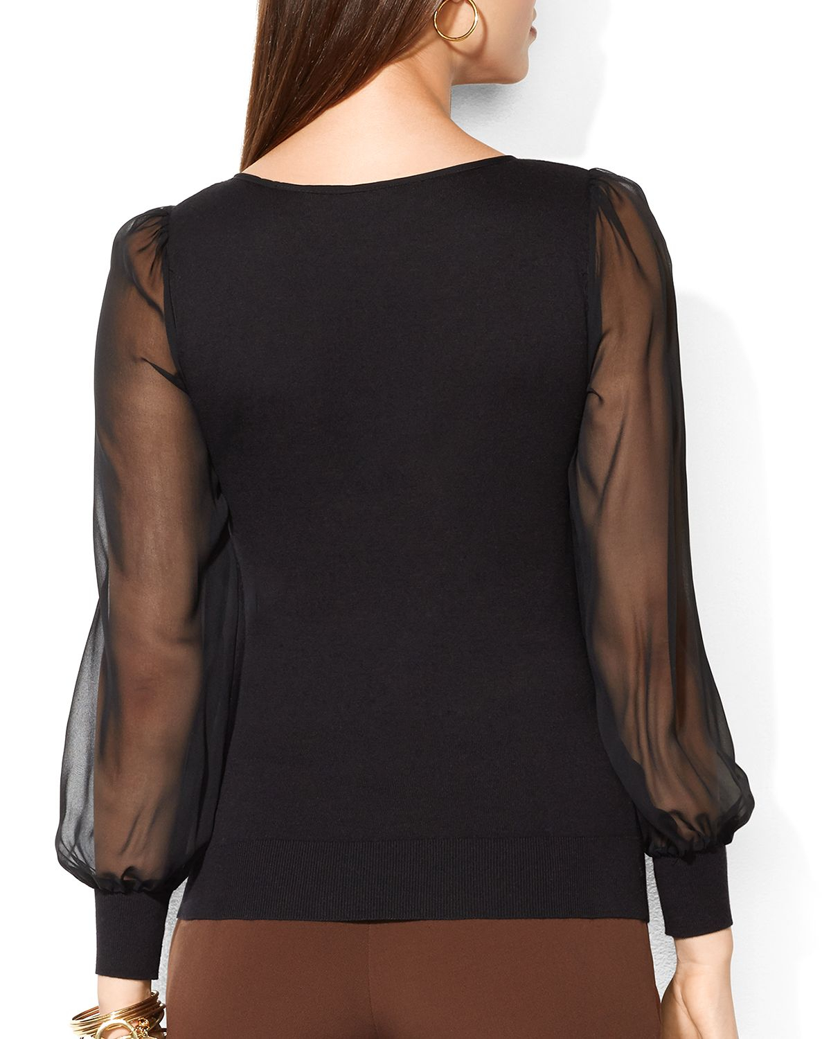 black sweater with sheer sleeves